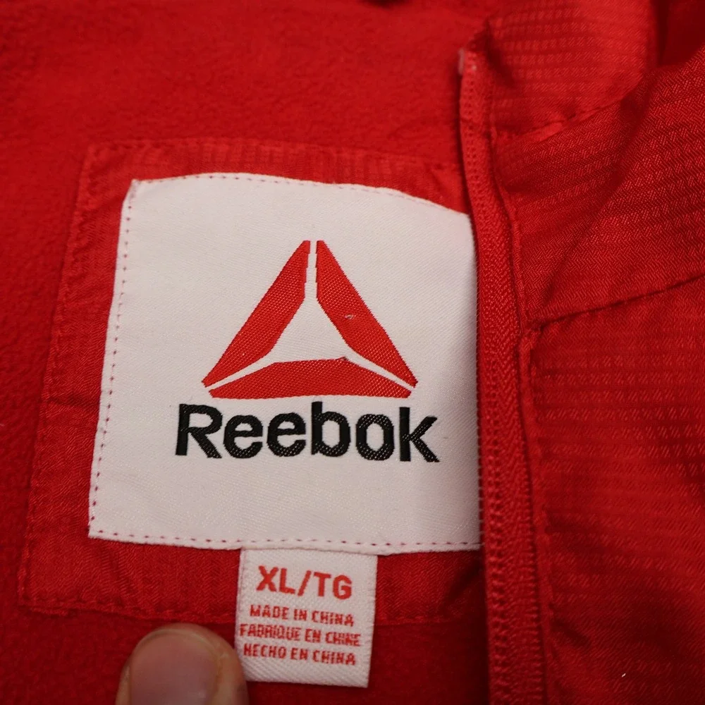 Reebok Jacket Mens XL Red Fleece Lined Full Zip Hooded Light Retro Windbreaker